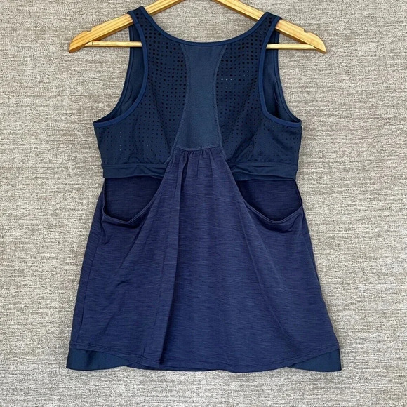 Athleta Gel Mesh Supercharged Tank Womens Size L Blue Sports Bra Built-In Active - Picture 3 of 7